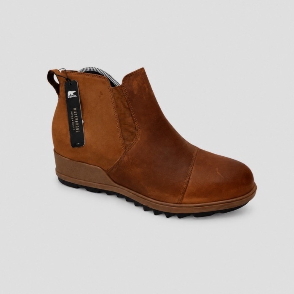 Sorel Evie Chelsea Waterproof Leather Wedge Ankle Boots Brown NL3816-242 Size 10
